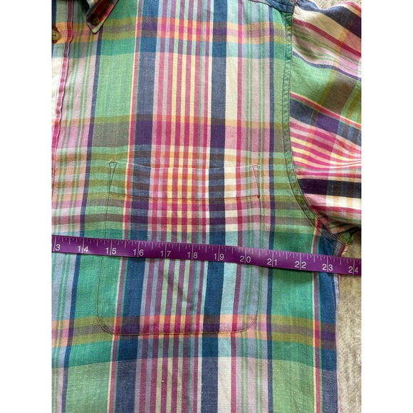 Vintage Marc Lewis Pastel Plaid Short Sleeve Button Down, Size L - Picture 4 of 7